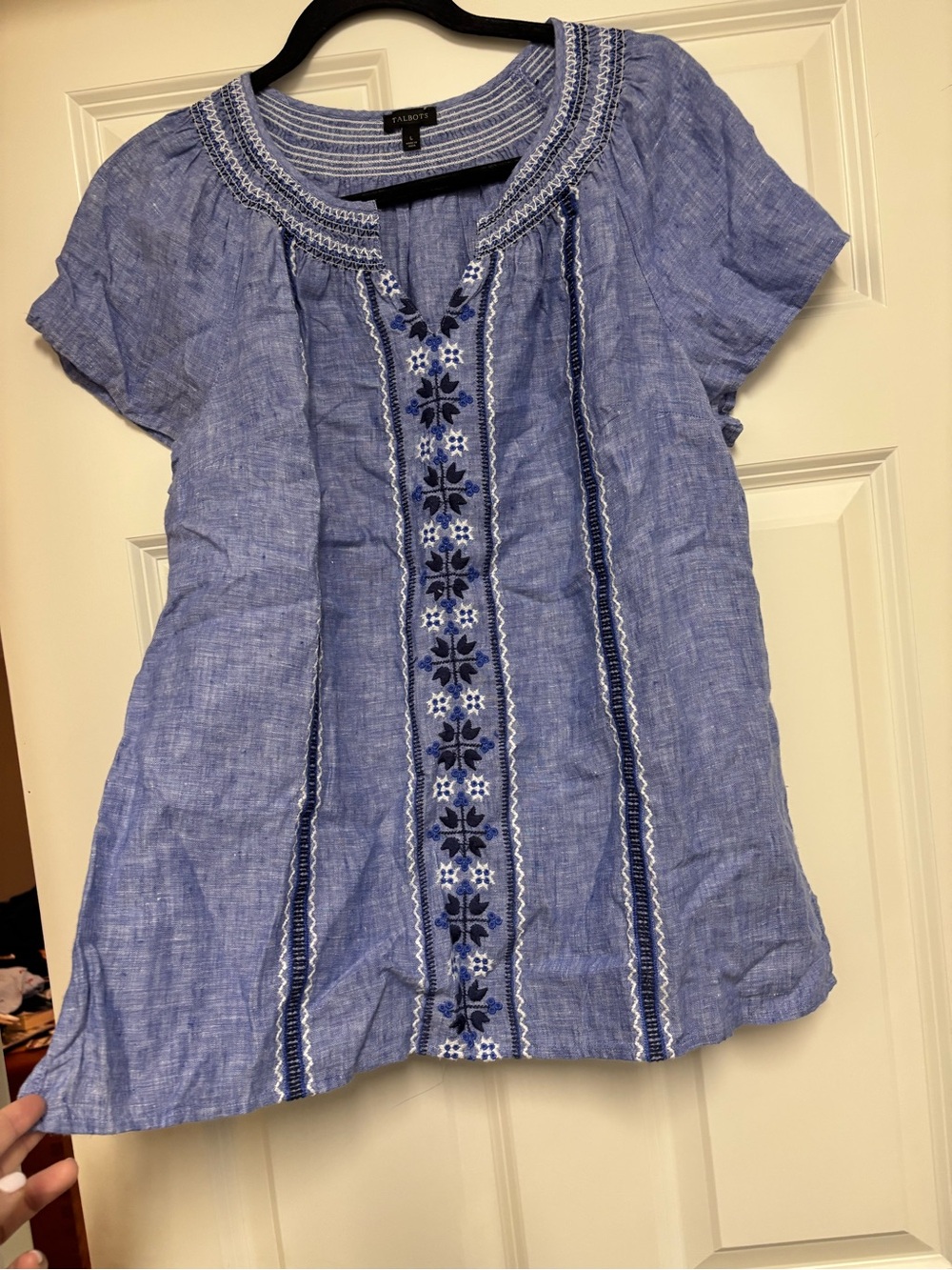 Talbots 100% Linen Embroidered Peasant Boho Blouse - Picture 2 of 8